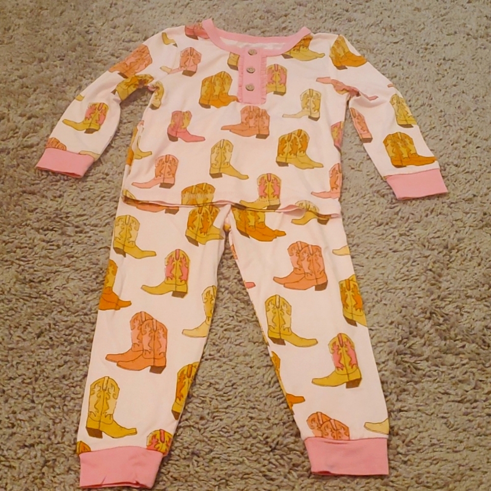 New Mud Pie Girls Pink Cowboy Boot PJs